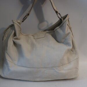 Womens Car Shoe Bone White Embossed Leather Hobo Shoulder Handbag